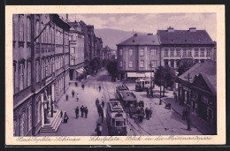 AK Bad Teplitz-Schönau, Strassenbahn Auf Dem Schulplatz, Blick In Die Meissnerstrasse  - Tramways