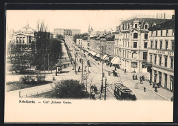 AK Kristiania, Carl Johans Gade, Strassenbahn  - Tram