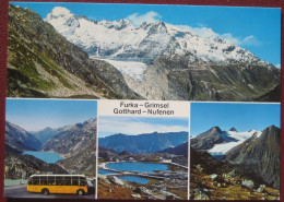 (Obergoms (VS)) - Mehrbildkarte "Furka-Grimsel-Gotthard-Nufenen" / Autobus - Obergoms