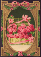 Découpis ( 12 X 8.5 Cm ) " Panier De Roses Er Ruban " - Bloemen
