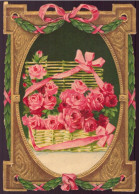 Découpis ( 12 X 8.5 Cm ) " Panier De Roses Er Ruban " - Fiori