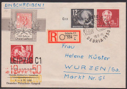 Leipzig R-Bf Sonderumschlag 3-Farbenst. DEBRIA 2 DM Wilhelm Pieck 29.8.50 - Storia Postale