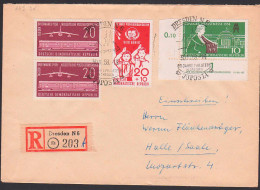 Dresden SSt. JUPOSTA Azf R-Brief Mit 10 Pfg. Messe 1958 Mit Druckvermerk DDR 649 DV - Lettres & Documents