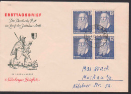 Weissswasser (Oberlausitz) 17.10.52 12 Pfg. Friedrich Ludwig Jahn, Turnvater, DDR 317(4), Doppelbrief - Lettres & Documents