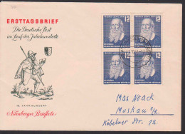 Weissswasser (Oberlausitz) 17.10.52 12 Pfg. Friedrich Ludwig Jahn, Turnvater, DDR 317(4), Doppelbrief - Covers & Documents