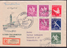 Leipzig SSt. Deutsches Turn- Und Ssportfest 1956, Sonder-R-Zettel 3.8.56, Turner Am Barren - Brieven En Documenten