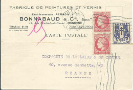 FRANCE CARTE PRIVEE 2F50 ROANNE Pour ROANNE ( LOIRE )  DE 1946  LETTRE COVER - 1921-1960: Moderne