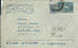 URUGUAY LETTRE RECOMMANDEE A ENTETE PAR AVION 62c MONTEVIDEO POUR PARIS DE 1935  LETTRE COVER - Uruguay