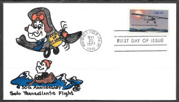 USA FDC 1977 13 Cents Lindbergh Cartoon Cachet - 1971-1980