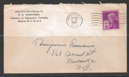 1947 Milford New Jersey (May 28) Vansyckel, Township Collector Corner Card - Brieven En Documenten