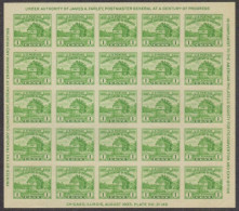 1933 1 Cent Fort Dearborn Sheet, APS, Sheet Of 25, Mint Never Hinged - Nuevos