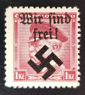 GERMANY THIRD 3RD REICH MAHRISCH OSTRAU WIR SIND FREI OCCUPATION 1K SIGNED 1939 MNH - Bezetting 1938-45