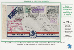 AIR FRANCE 1940 URUGUAY Airmail Cover SOUTHERN RHODESIA 10e Aniversario Primer Cruce Aereo ATLANTICO SUL Via Roma Cairo - Flugzeuge