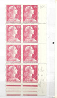 FRANCE N° 1011 15F ROSE CARMIN DE CLAIR A PLUS FONCE BLOC DE 8 NEUF SANS CHARNIERE - Ungebraucht