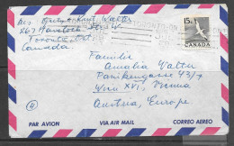 1958 - 15 Cents Sea Gull, Toronto (JUL 29 1958) To Austria - Briefe U. Dokumente