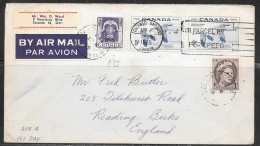 1955 5c Whooping Cranes, 4c Musk Ox, Toronto To England - Lettres & Documents