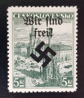 GERMANY THIRD 3RD REICH MAHRISCH OSTRAU WIR SIND FREI OCCUPATION 5k SIGNED 1939 MNH - Ocupación 1938 – 45