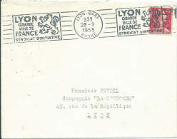 FRANCE LETTRE 15F LYON POUR LYON ( RHONE ) DE 1955 LETTRE COVER - 1921-1960: Période Moderne