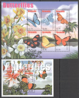 Ft218 2002 Grenada Butterflies Flowers Flora & Fauna #5071-76+Bl685 Mnh - Butterflies
