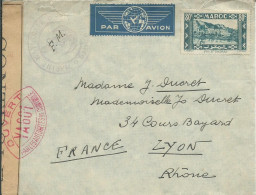 MAROC LETTRE CENSUREE PAR AVION 80c CASABLANCA CACHET MARINE NATIONALE POUR LYON ( RHONE ) DE 1941 LETTRE COVER - Cartas & Documentos