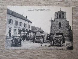 07 LE LAC D'ISSARLES LA PLACE DE L'EGLISE ET HOTEL TEYSSIER CALVAIRE CROIX VOITURES ANCIENNES ANIMEE - Autres & Non Classés