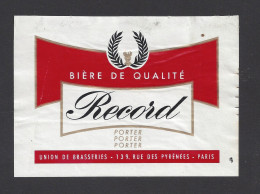 Etiquette De Bière Porter  -  Reccord  -   Union Des Brasserie De Paris (75) - Cerveza