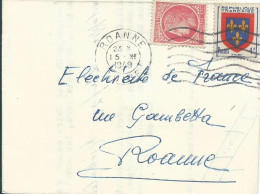 FRANCE LETTRE 5F ROANNE POUR ROANNE ( LOIRE ) DE 1949 LETTRE COVER - 1921-1960: Modern Period