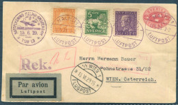 1929 Sweden Registered Stockholm - Wien Austria Via Berlin Germany Airmail 13th Night Flight Cover. Stockholm/Amsterdam  - Briefe U. Dokumente