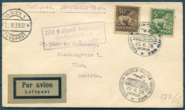 1929 Sweden Stockholm - Kalmar - Stettin - Berlin - Wien Austria Airmail Lufthansa 1st Flight Cover  - Storia Postale
