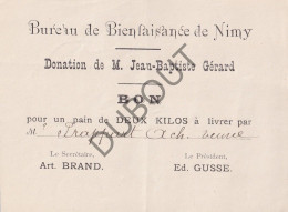 Nimy/Bergen/Mons  - Bureau De Bienfaisance, Donation De Mr Jean-Baptiste Gérard, Bon Pour Un Pain  (V3137) - Manoscritti