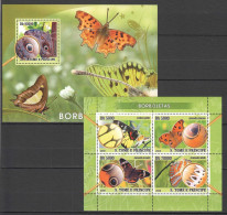 O0239 2008 S. Tome & Principe Borboletas Butterflies Insects 1Kb+1Bl Mnh - Butterflies