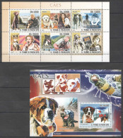 O0238 2008 S. Tome & Principe Pets Dogs Caes & Famous People & Space 1Bl+1Kb Mnh - Chiens
