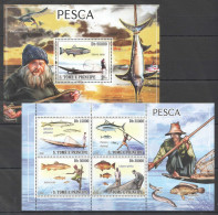 O0233 2008 S. Tome & Principe Fish & Marine Life Fishing 1Kb+1Bl Mnh - Mundo Aquatico