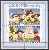 O0230 2008 S. Tome & Principe Scouting Baden Powell Owls Butterflies Orchids Mnh - Andere & Zonder Classificatie