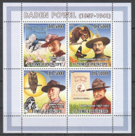 O0230 2008 S. Tome & Principe Scouting Baden Powell Owls Butterflies Orchids Mnh - Autres & Non Classés