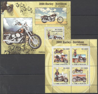 O0205 2008 Sao Tome & Principe Motos Harley Davidson Transport 1Kb+1Bl Mnh - Cars