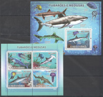 O0204 2009 S. Tome & Principe Sharks & Jellyfishes Marine Life Fauna Kb+Bl Mnh - Maritiem Leven