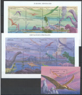 O0193 Grenada Fauna Cretaceous & Jurassic Dinosaurs !!! 2Sh+1Bl Mnh - Prehistóricos