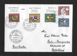 1957 SINNBILD, MINERALIEN UND VERSTEINERUNGEN ► Satz-Brief Mit Tabs Mit Werbestempel ZERMATT Nach Deutschland - Cartas & Documentos