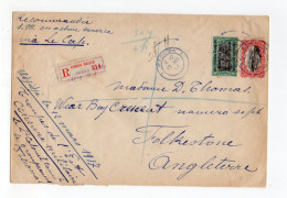 !!! CONGO BELGE, LETTRE AVEC ETIQUETTE DE RECOMMANDATION MILITAIRE DE KIGOMA DE 1917 POUR L'ANGLETERRE - Storia Postale