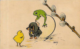 CPA Teckel Dackel Dachshund écrite Grenouille Frog BKWI 4043-1 Vienne Viennoise - Dogs