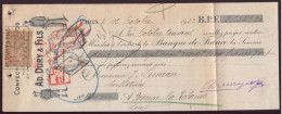 CHEQUE DU 15 / 10 / 1922 CONFECTIONAD. DURY & FILS A PARIS - Assegni & Assegni Di Viaggio