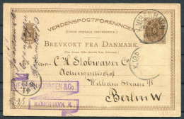 1883 Denmark 6 Ore Stationery Postcard Copenhagen - Berlin (Stamp Missing) - Cartas & Documentos