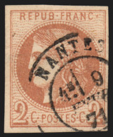 N°40B, Cérès Bordeaux 2c Brun-rouge, Oblitéré Càd NANTES - TB - 1870 Emisión De Bordeaux