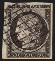 N°3a, Petit Bord De Feuille, Cérès 1849, 20c Noir Sur Blanc, Oblitéré - TTB - 1849-1850 Cérès