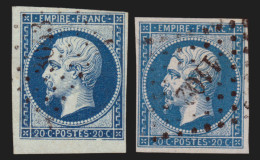 N°14Ba, Petit Bord De Feuille, 20c BLEU-SUR-VERT + Normal, Signé A.BRUN - TB - 1853-1860 Napoleone III