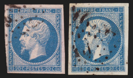 N°14A, 20c BLEU SUR ROSE + Normal, Nuance Très Rare, Oblitéré - TB D'ASPECT - 1853-1860 Napoléon III.