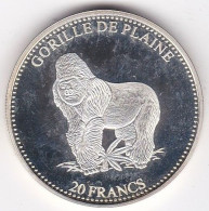 Congo 20 Francs 2001 Proof , Gorille De Plaine, Lion. En Argent. Pur, FDC, - Congo (République Démocratique 1998)