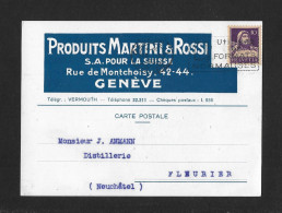 1933 PRIVATE POSTKARTE ► Postkarte Mit Zudruck "Produits Martini & Rossi Genève" Nach Fleurier - Cartas & Documentos