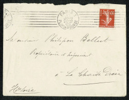 1909 Lettre 10c Semeuse Oblitération Mécanique KRAG 7 Lignes Irrégulières PARIS 1 Pl De La Bourse 19 JANV 09 - Mechanische Stempels (varia)